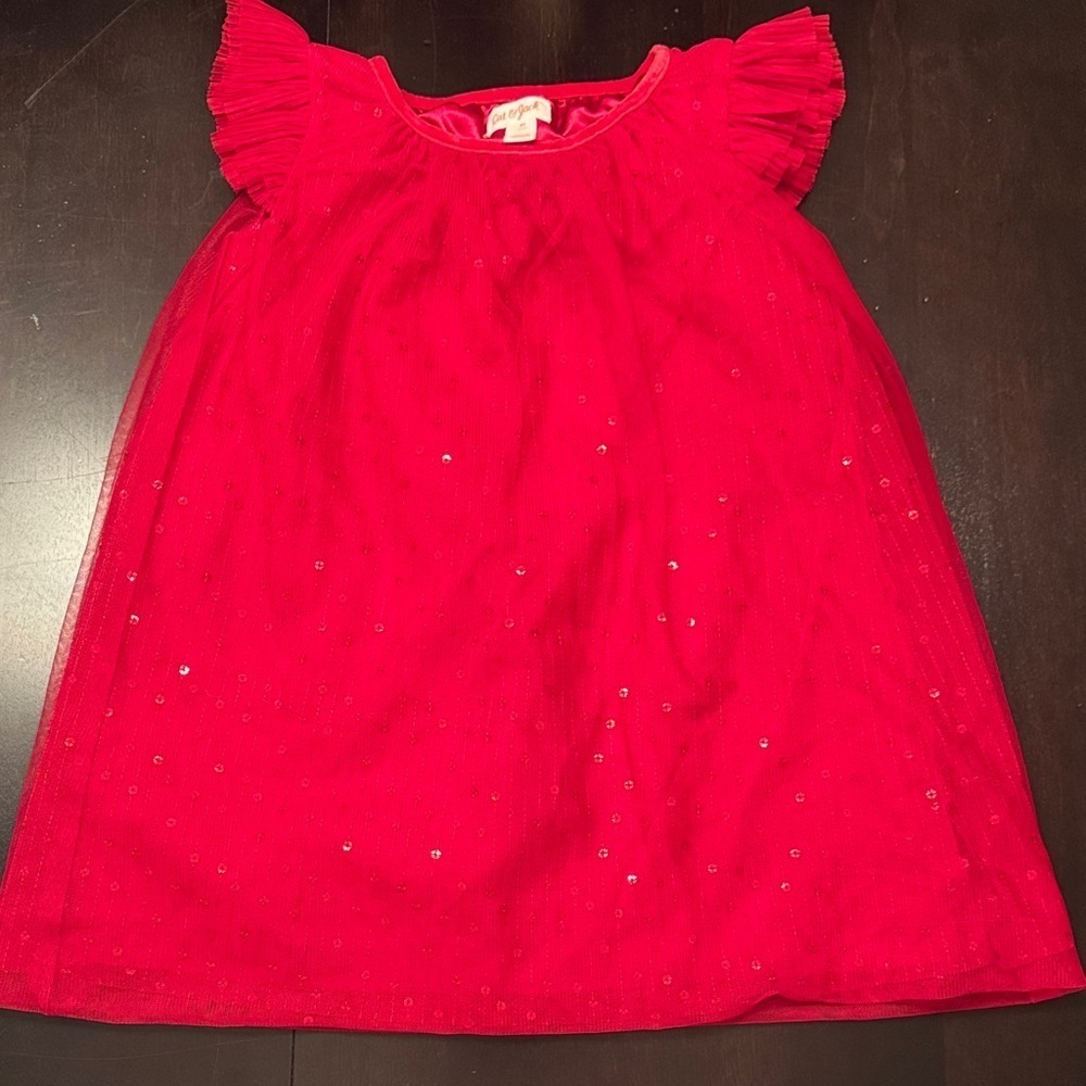 Cat & Jack Glittery Red Dress with Ruffle Shoulders